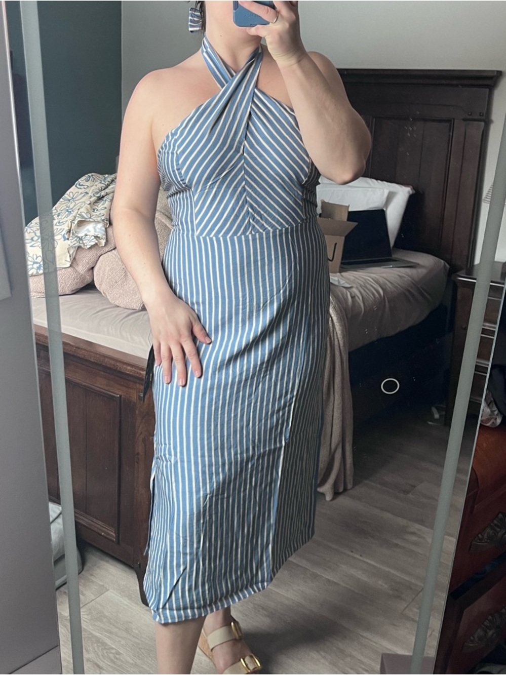 Striped Halter Midi Dress